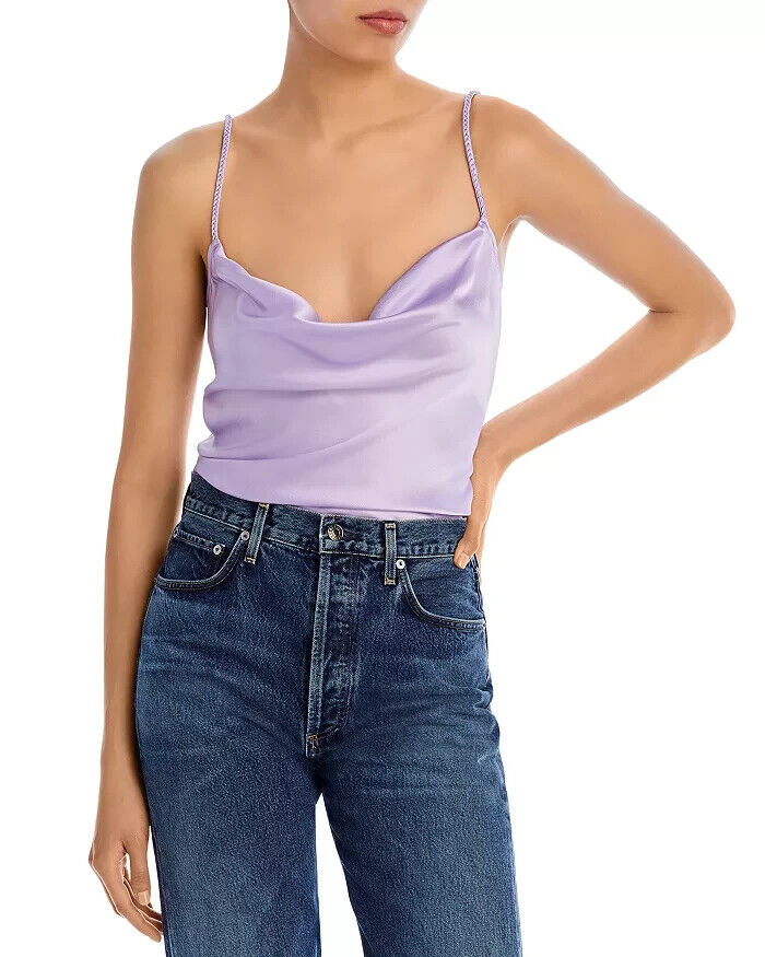 Cinq à Sept Braided Marta Silk Cami Women's L Lilac Wine Cowl Neck Sleeveless