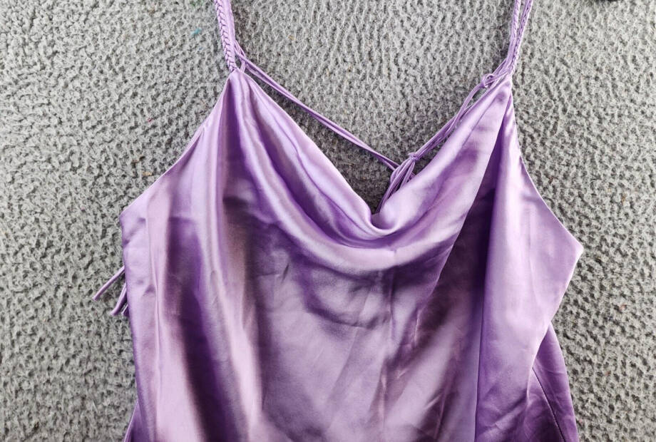 Cinq à Sept Braided Marta Silk Cami Women's L Lilac Wine Cowl Neck Sleeveless