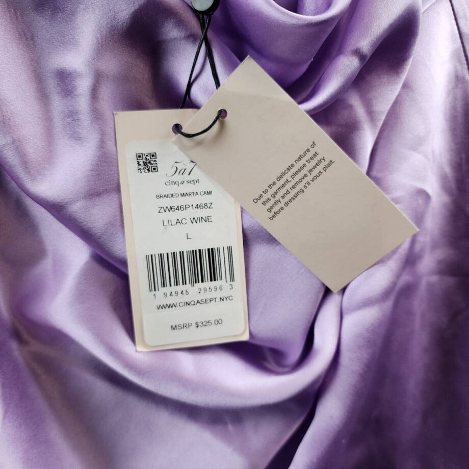 Cinq à Sept Braided Marta Silk Cami Women's L Lilac Wine Cowl Neck Sleeveless