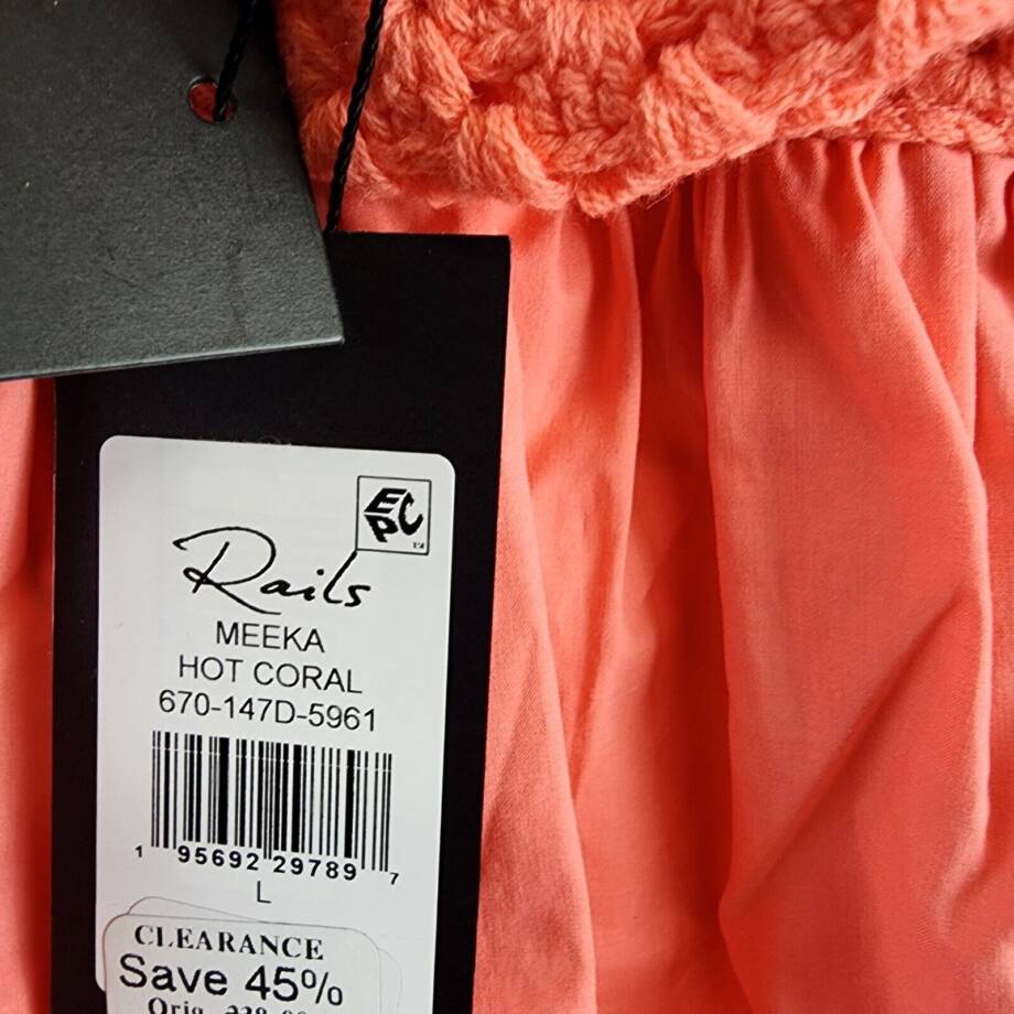 Rails Meeka Crochet-Trimmed Maxi Dress Women's L Hot Coral Square Neck Lace Up
