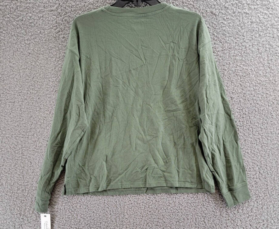 Calvin Klein Long-Sleeve Crew Neck T-Shirt Women's Small Thyme Solid Pullover