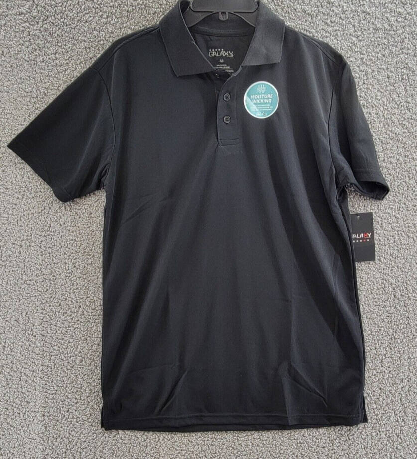 Galaxy By Harvic Short Sleeve Pique Polo Shirt Men's M Black Collared Pullover