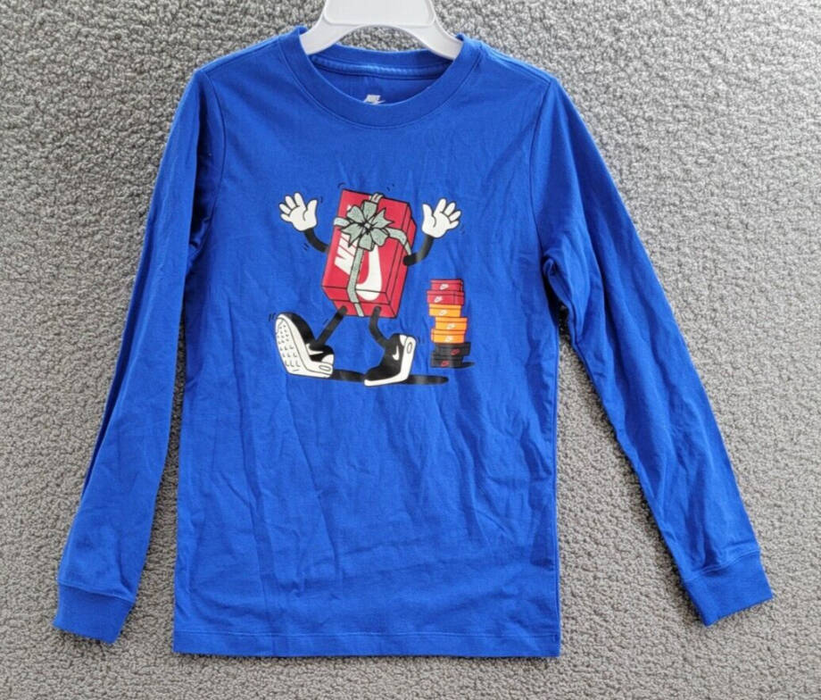 Nike The Nike Tee Printed T-Shirt Boy's M Game Royal Crewneck Pullover Style L/S