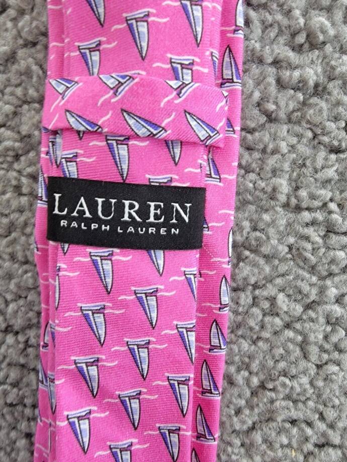 Lauren Ralph Lauren Silk Blend Classic Sailboat Tie Boys Pink/Blue Keeper Loop~
