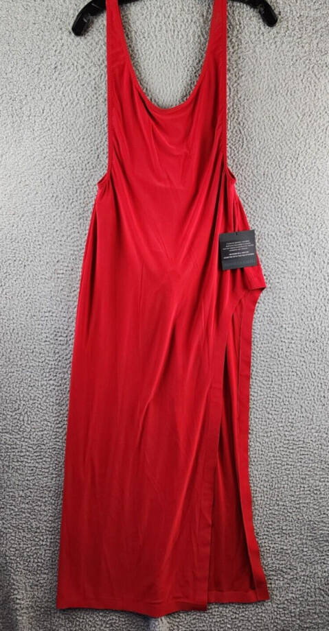 Norma Kamali Marissa Wide Slit Gown Women's L/40 Tiger Red Scoop Neck Pullover