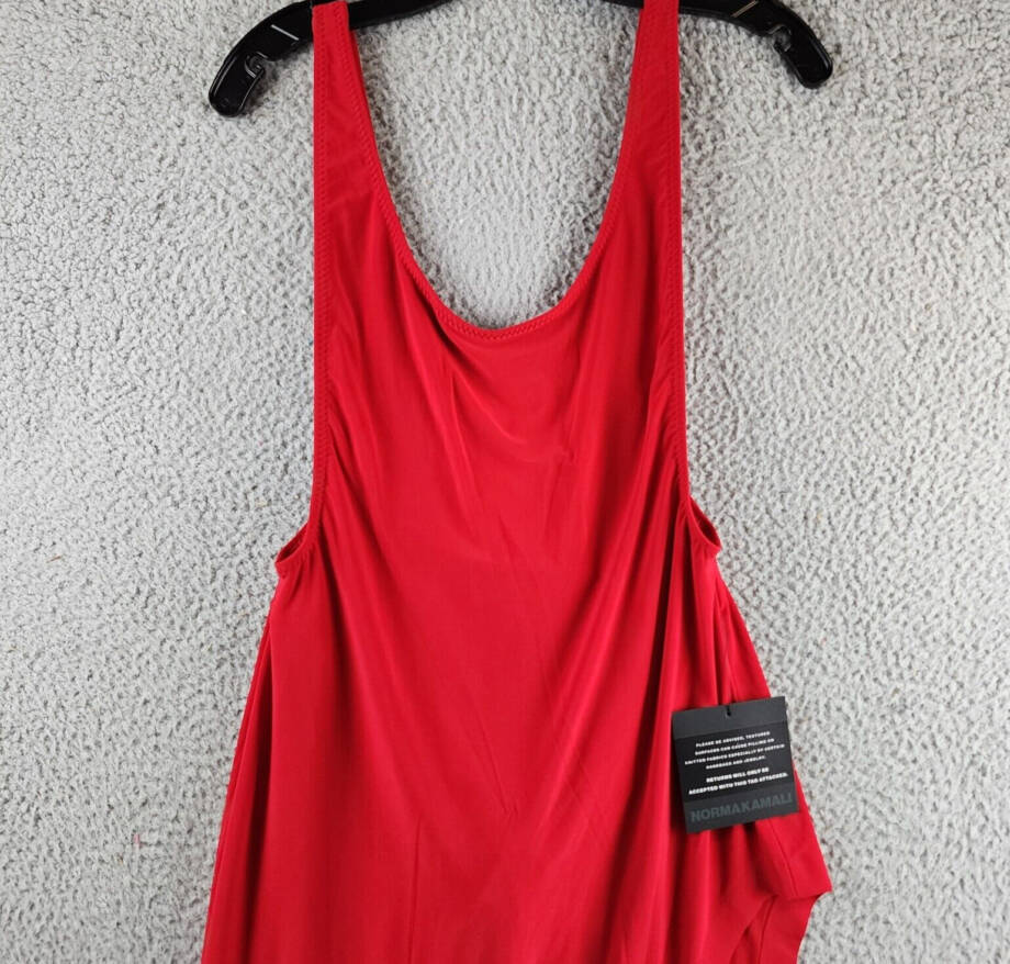Norma Kamali Marissa Wide Slit Gown Women's L/40 Tiger Red Scoop Neck Pullover
