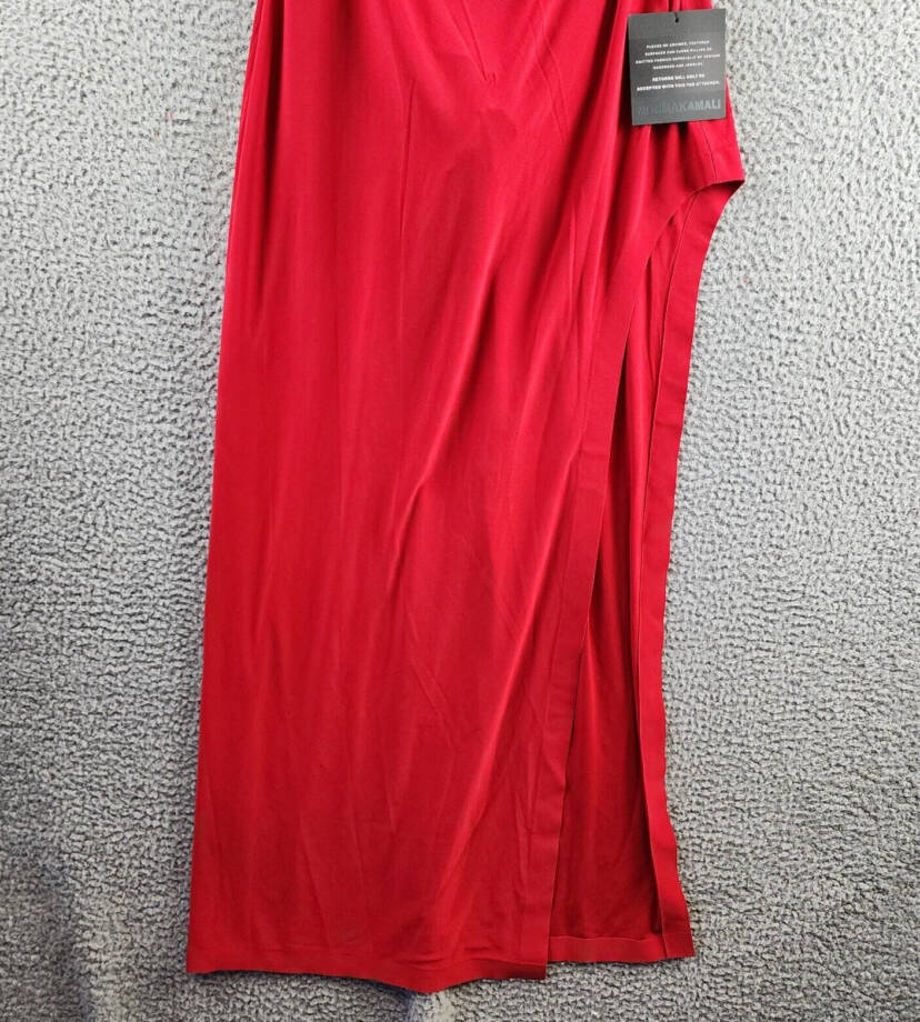 Norma Kamali Marissa Wide Slit Gown Women's L/40 Tiger Red Scoop Neck Pullover