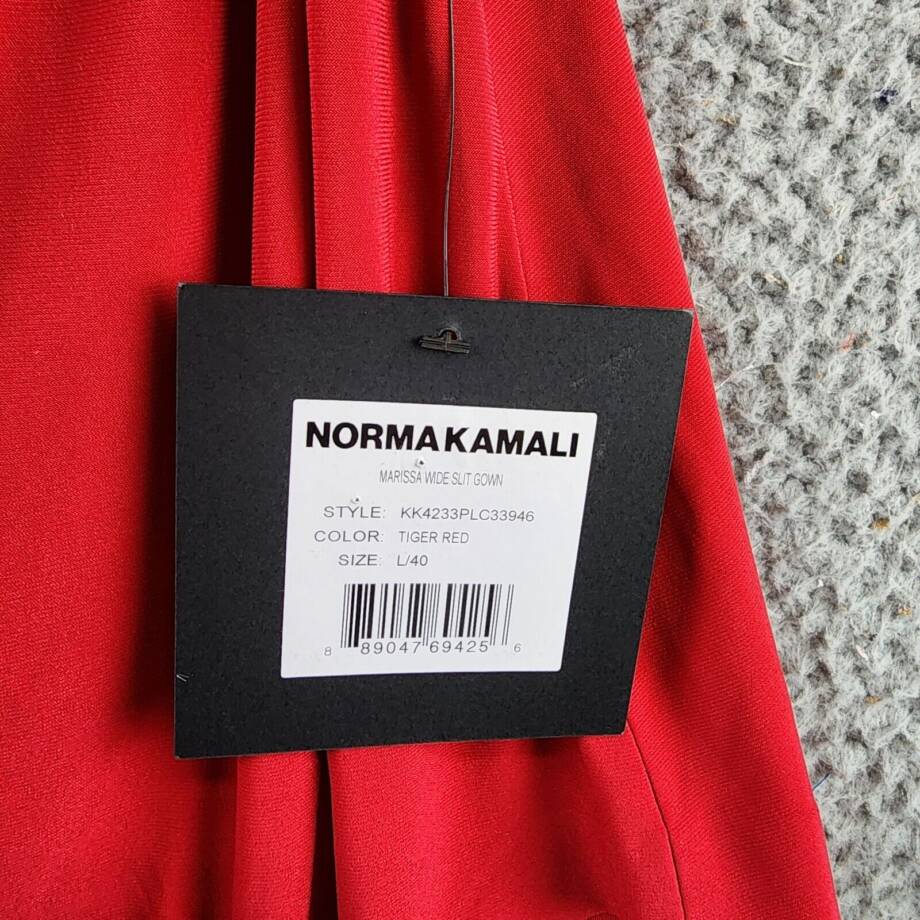 Norma Kamali Marissa Wide Slit Gown Women's L/40 Tiger Red Scoop Neck Pullover