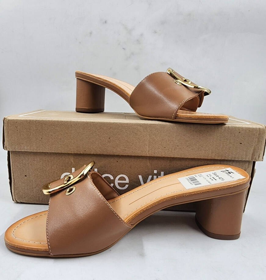 DOLCE VITA Laika Leather Slip-on Heels Women's 7.5 Cider Buckle Accent At Front