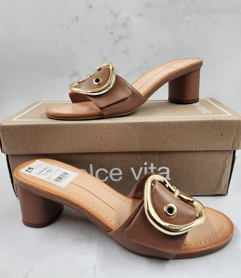 DOLCE VITA Laika Leather Slip-on Heels Women's 7.5 Cider Buckle Accent At Front