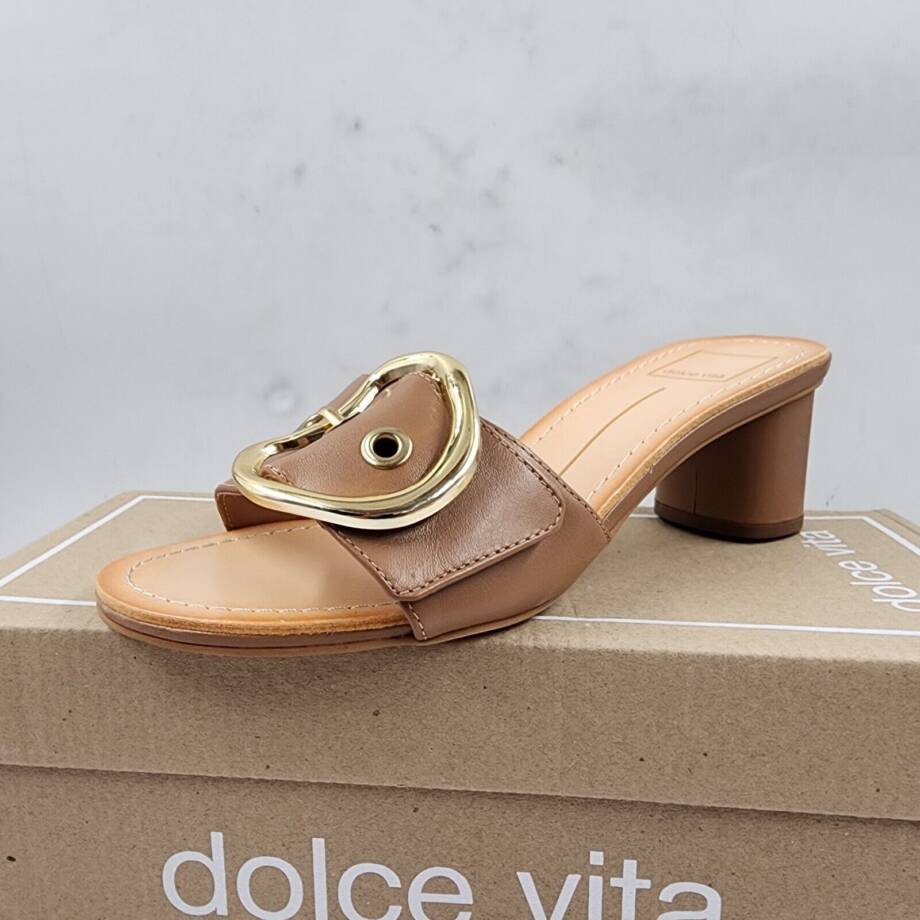 DOLCE VITA Laika Leather Slip-on Heels Women's 7.5 Cider Buckle Accent At Front