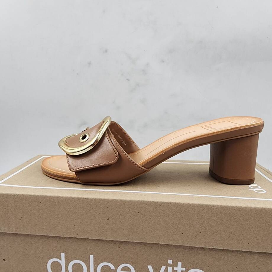DOLCE VITA Laika Leather Slip-on Heels Women's 7.5 Cider Buckle Accent At Front