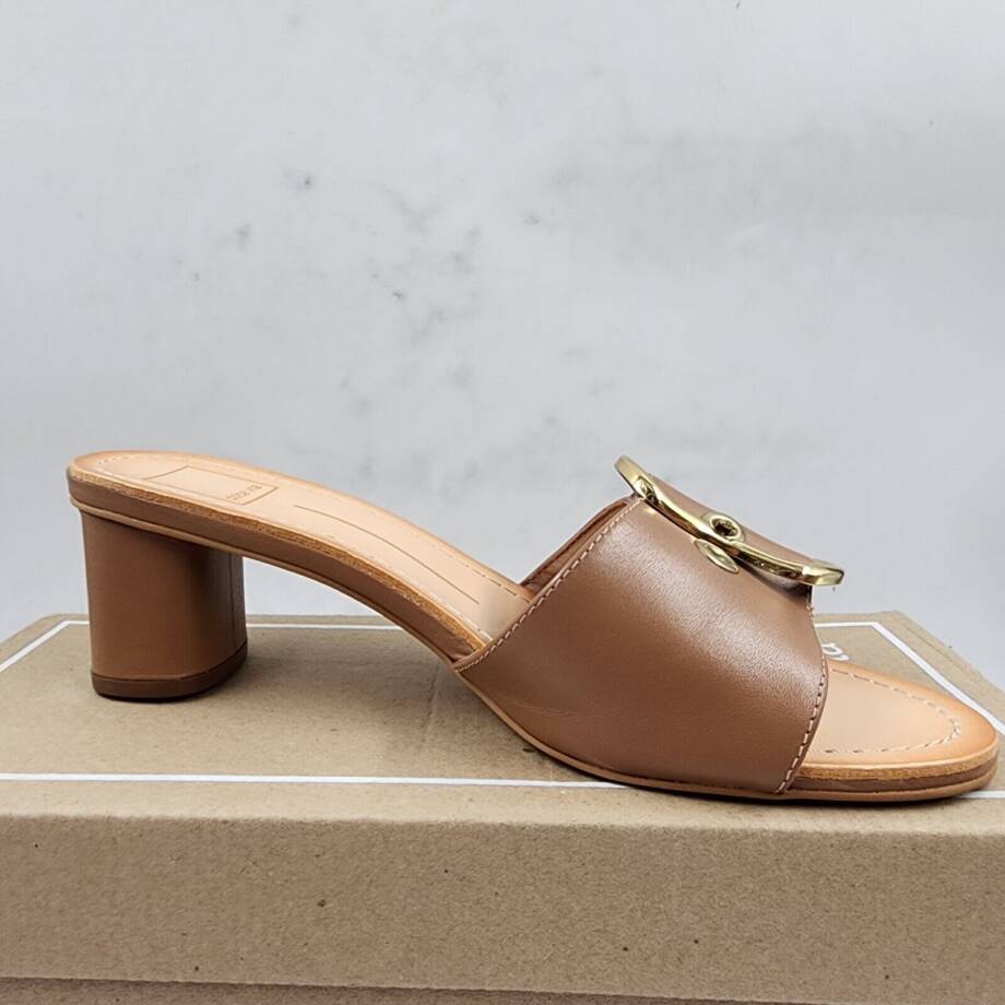DOLCE VITA Laika Leather Slip-on Heels Women's 7.5 Cider Buckle Accent At Front