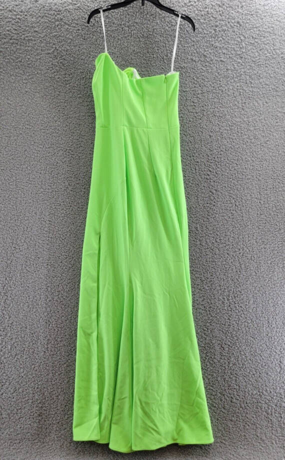AQUA Strapless Formal Evening Dress Women's 4 Neon Green Slit Front Zip Closure~
