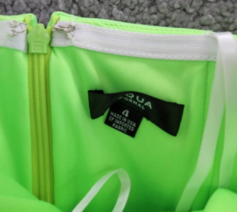 AQUA Strapless Formal Evening Dress Women's 4 Neon Green Slit Front Zip Closure~