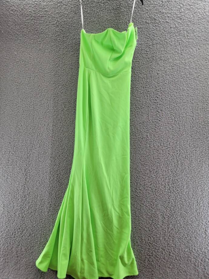 AQUA Strapless Formal Evening Dress Women's 4 Neon Green Slit Front Zip Closure~