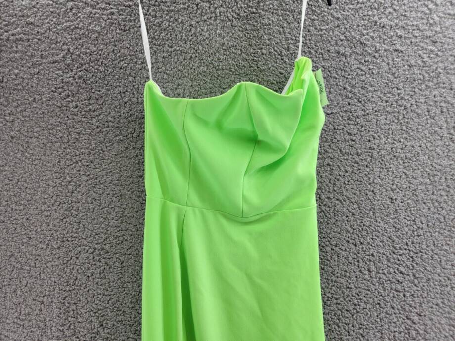AQUA Strapless Formal Evening Dress Women's 4 Neon Green Slit Front Zip Closure~