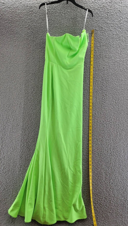 AQUA Strapless Formal Evening Dress Women's 4 Neon Green Slit Front Zip Closure~
