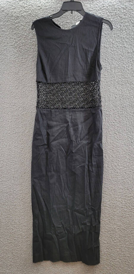 SIMKHAI Ginza Sleeveless Openwork Maxi Dress Women's L Black Openwork Panel