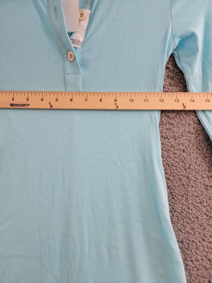 Rosetta Getty Long Sleeve Polo Dress Women's XS Aqua Solid Collared Pullover