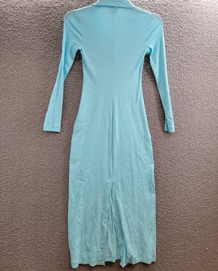 Rosetta Getty Long Sleeve Polo Dress Women's XS Aqua Solid Collared Pullover