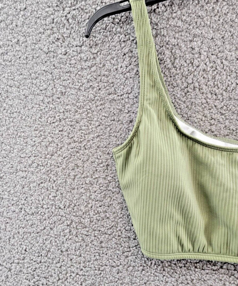 Salt + Cove Rib Long-Line Bikini Top Juniors L Olive Green Scoop Neck Pullover
