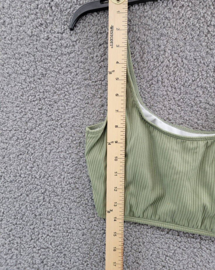 Salt + Cove Rib Long-Line Bikini Top Juniors L Olive Green Scoop Neck Pullover