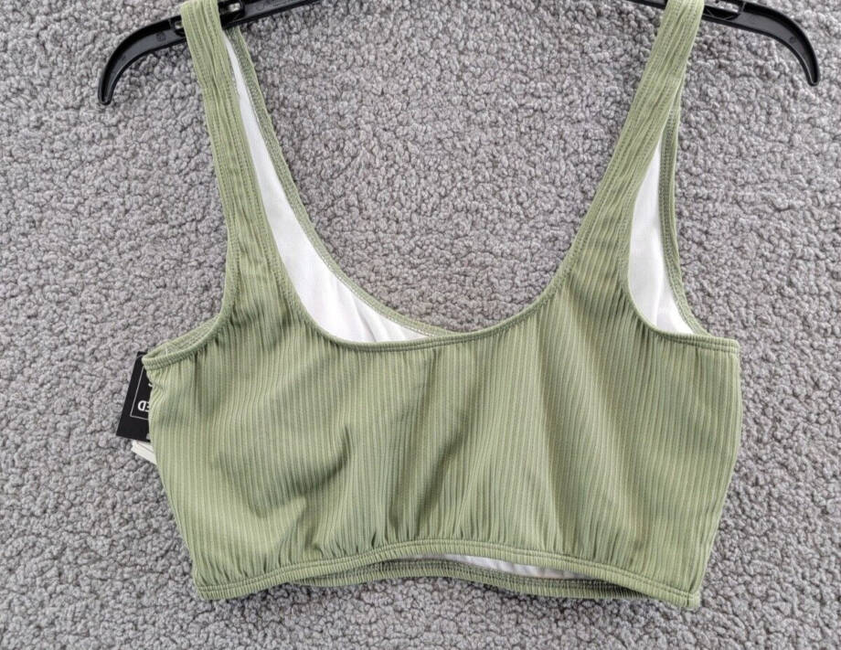 Salt + Cove Rib Long-Line Bikini Top Juniors L Olive Green Scoop Neck Pullover