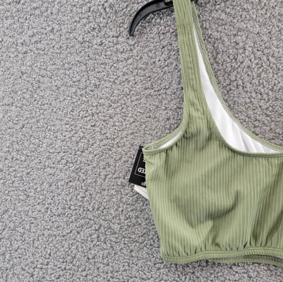 Salt + Cove Rib Long-Line Bikini Top Juniors L Olive Green Scoop Neck Pullover