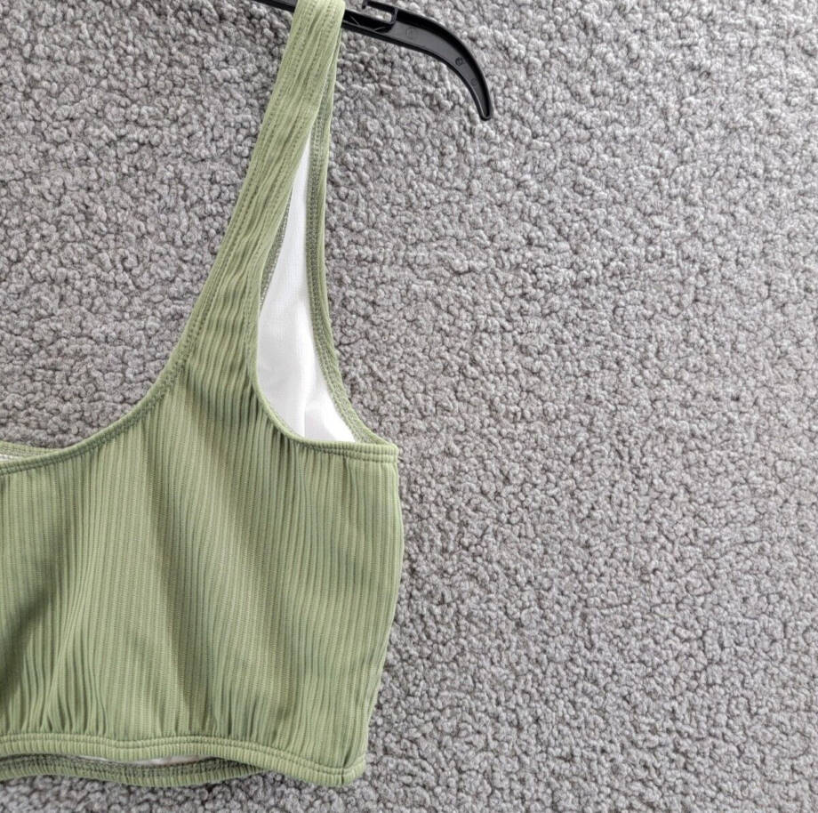 Salt + Cove Rib Long-Line Bikini Top Juniors L Olive Green Scoop Neck Pullover