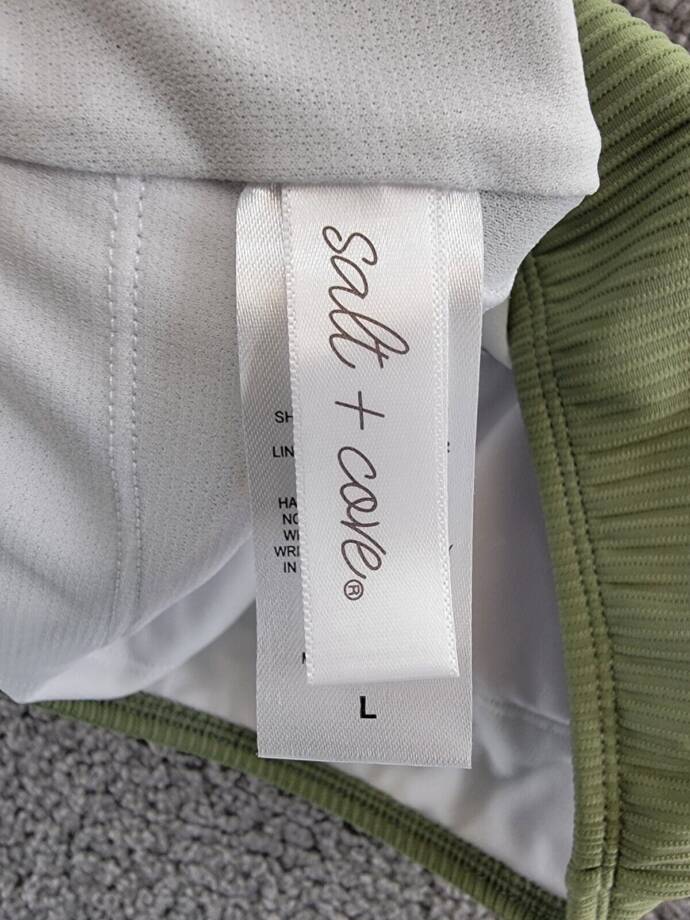 Salt + Cove Rib Long-Line Bikini Top Juniors L Olive Green Scoop Neck Pullover