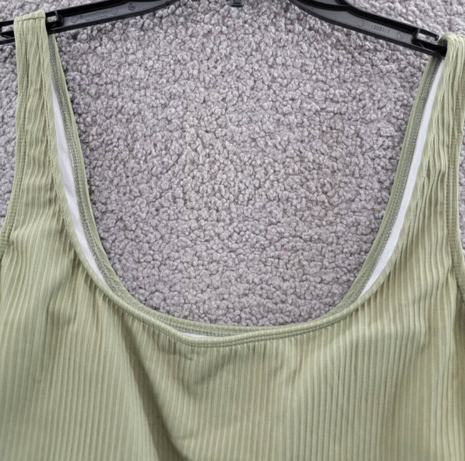 Salt + Cove Ribbed Long-Line Bikini Swim Top Juniors' XL Olive Green Scoop Neck