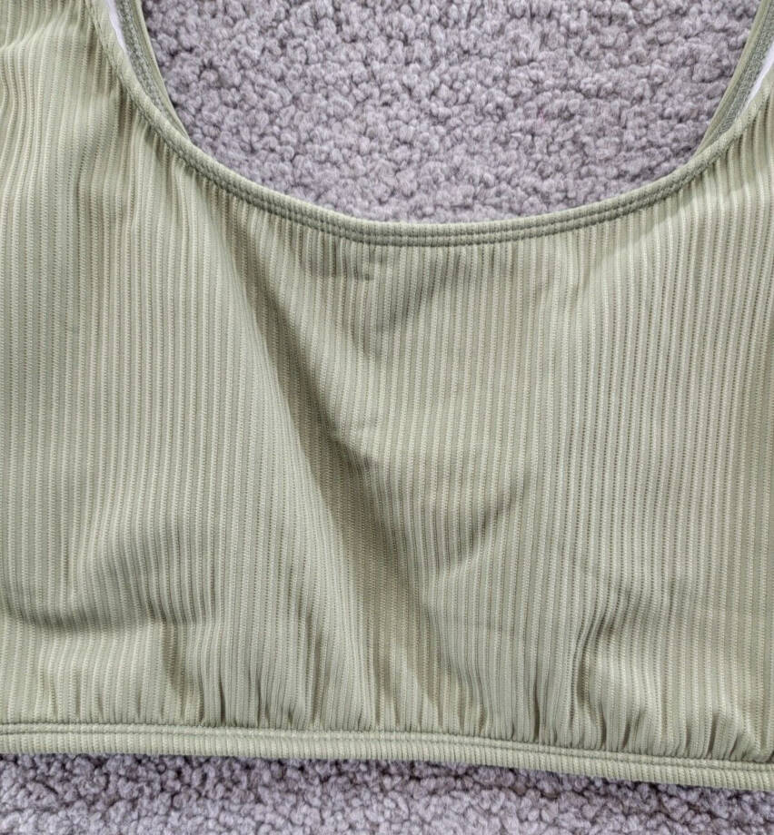 Salt + Cove Ribbed Long-Line Bikini Swim Top Juniors' XL Olive Green Scoop Neck