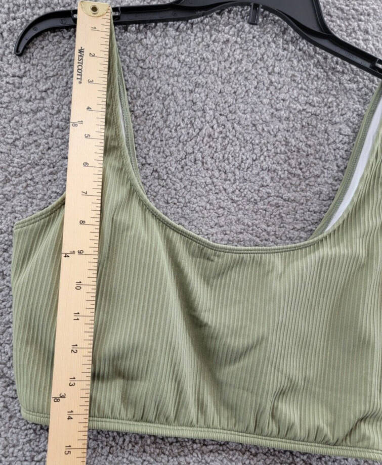 Salt + Cove Ribbed Long-Line Bikini Swim Top Juniors' XL Olive Green Scoop Neck