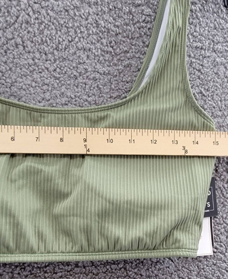 Salt + Cove Ribbed Long-Line Bikini Swim Top Juniors' XL Olive Green Scoop Neck