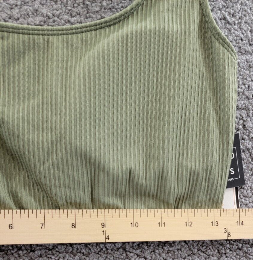 Salt + Cove Ribbed Long-Line Bikini Swim Top Juniors' XL Olive Green Scoop Neck