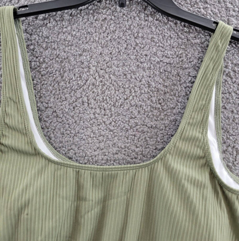 Salt + Cove Ribbed Long-Line Bikini Swim Top Juniors' XL Olive Green Scoop Neck