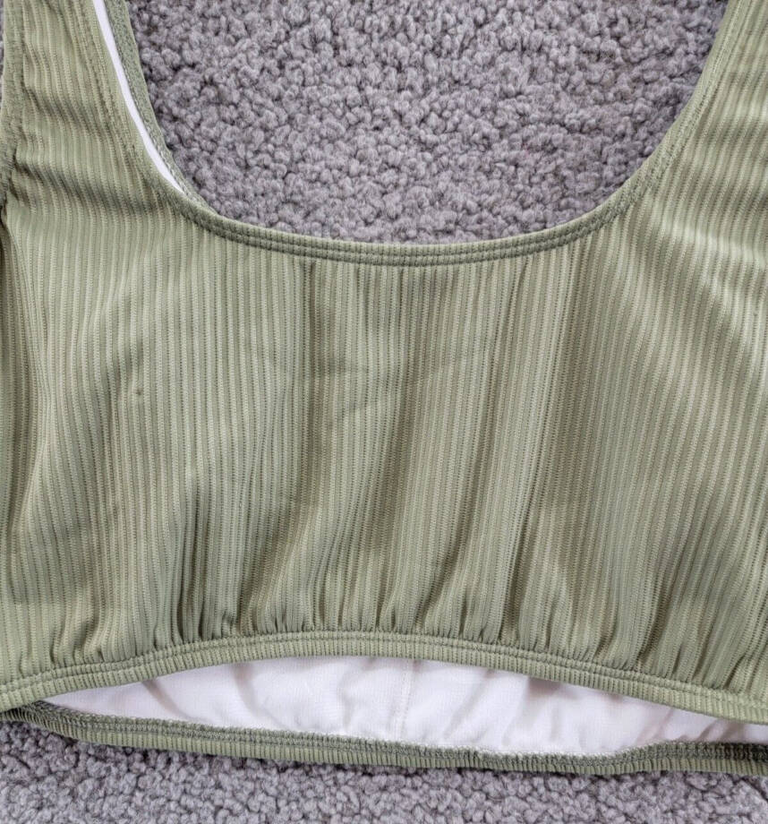 Salt + Cove Ribbed Long-Line Bikini Swim Top Juniors' XL Olive Green Scoop Neck