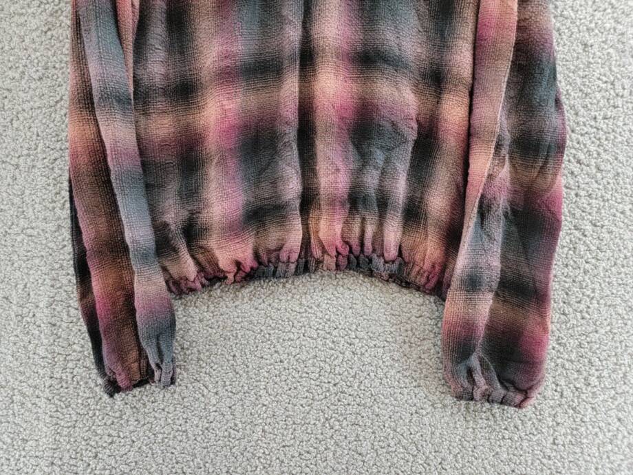 Bella Dahl Smocked Neck Pullover Top Women's M Canyon Pucker Plaid Long Sleeve
