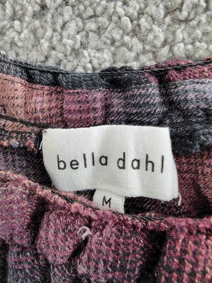 Bella Dahl Smocked Neck Pullover Top Women's M Canyon Pucker Plaid Long Sleeve