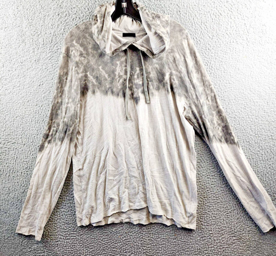 ATM Slub Jersey Smoke Print Destroyed Hoodie Men's L Silver/Smoke Drawstring L/S