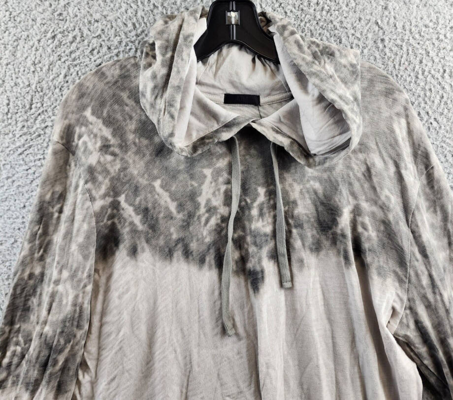 ATM Slub Jersey Smoke Print Destroyed Hoodie Men's L Silver/Smoke Drawstring L/S