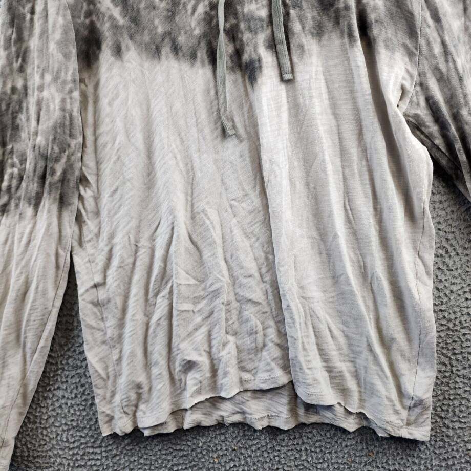 ATM Slub Jersey Smoke Print Destroyed Hoodie Men's L Silver/Smoke Drawstring L/S