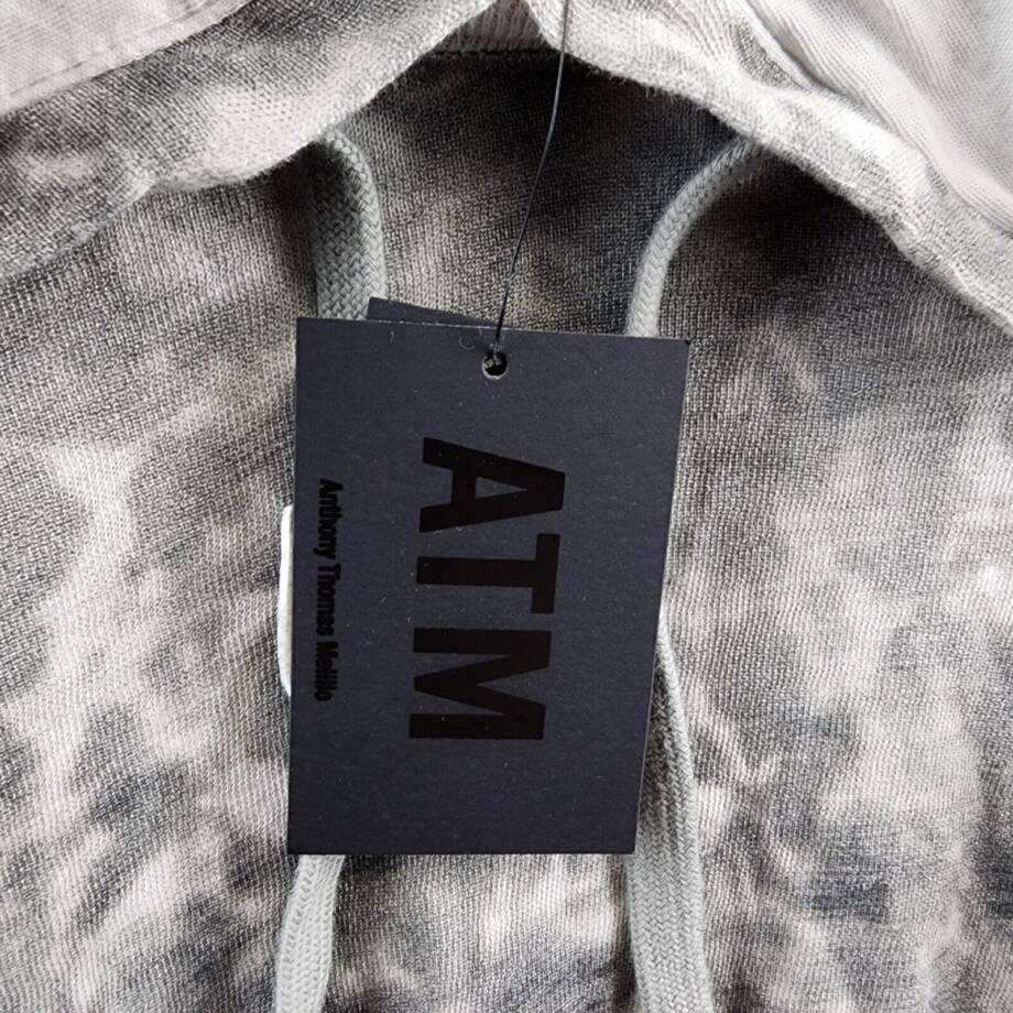 ATM Slub Jersey Smoke Print Destroyed Hoodie Men's L Silver/Smoke Drawstring L/S