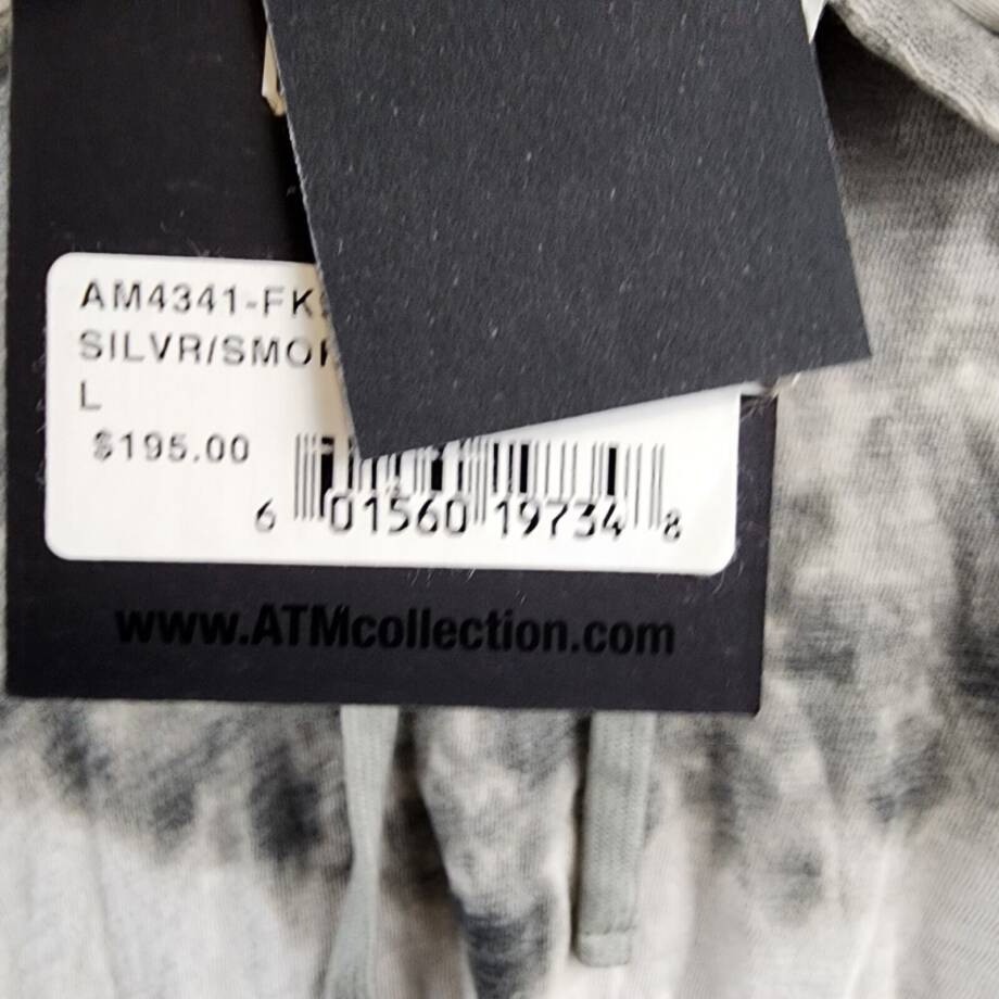 ATM Slub Jersey Smoke Print Destroyed Hoodie Men's L Silver/Smoke Drawstring L/S