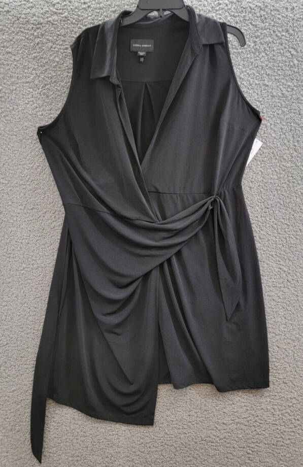 Donna Morgan Sleeveless V-Neck Wrap Dress Women's 16 Black Collared Unlined
