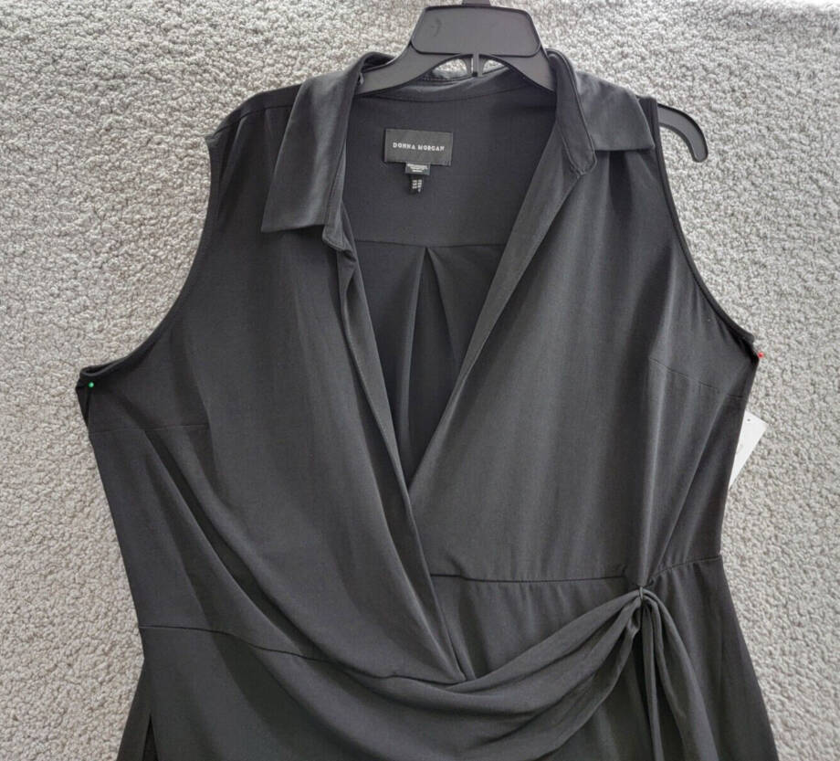 Donna Morgan Sleeveless V-Neck Wrap Dress Women's 16 Black Collared Unlined