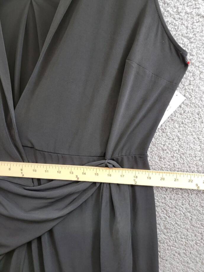 Donna Morgan Sleeveless V-Neck Wrap Dress Women's 16 Black Collared Unlined