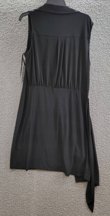 Donna Morgan Sleeveless V-Neck Wrap Dress Women's 16 Black Collared Unlined