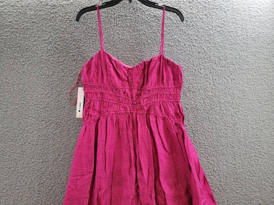 AQUA Crinkle Smocked Maxi Dress Women's L Berry Double Square Neck